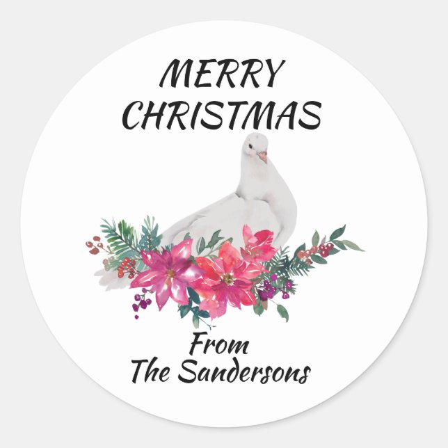 Christmas Wasserfarbe Taube Personalisiert Runder Aufkleber (Vorderseite)