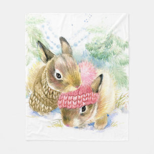Christmas Wasserfarbe - Winterwald Bunnies Fleecedecke