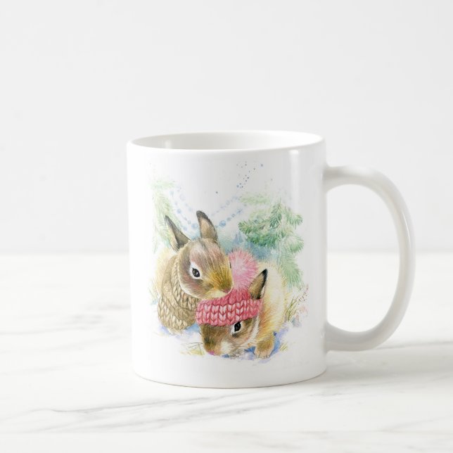 Christmas | Wasserfarbe - Winterwald Bunnies Kaffeetasse (Rechts)