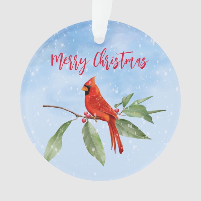 Christmas Watercolor Blue Green Red Kardinal Bird Ornament (Vorderseite)