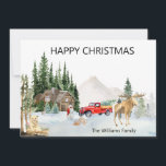 Christmas Watercolor Canada Woodland Elche Cougar Feiertagskarte<br><div class="desc">Dieses Design kann in dem Bereich personalisiert werden, der durch das Ändern des Fotos und/oder Textes zur Verfügung gestellt wird. Oder Sie können es anpassen, indem Sie den Mausklick auswählen, um weitere Optionen anzupassen, um die Farbe des Hintergrunds zu löschen oder zu ändern, Text hinzuzufügen, die Textfarbe oder den Stil...</div>
