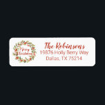 Christmas Watercolor Holly Berry Wreath<br><div class="desc">Ein hübscher Weihnachtskranz schmückt dieses Adressetikett. Personalisieren Sie es mit Ihrem Namen und Ihrer Adresse.</div>