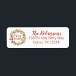 Christmas Watercolor Holly Berry Wreath<br><div class="desc">Ein hübscher Weihnachtskranz schmückt dieses Adressetikett. Personalisieren Sie es mit Ihrem Namen und Ihrer Adresse.</div>