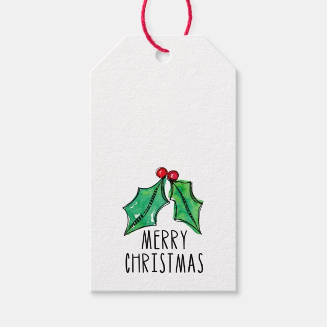 Christmas Watercolor Holly Geschenkanhänger (Vorderseite)