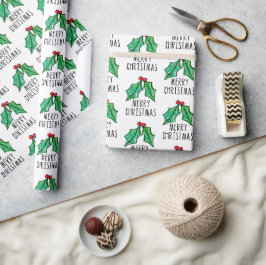 Christmas Watercolor Holly Geschenkpapier