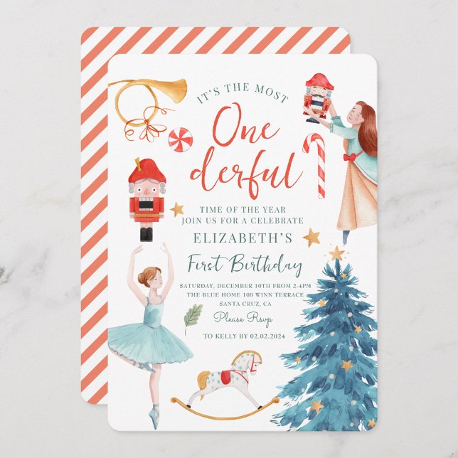 Christmas Watercolor Onederful Baby Birthday Einladung (Von Creator hochgeladen)