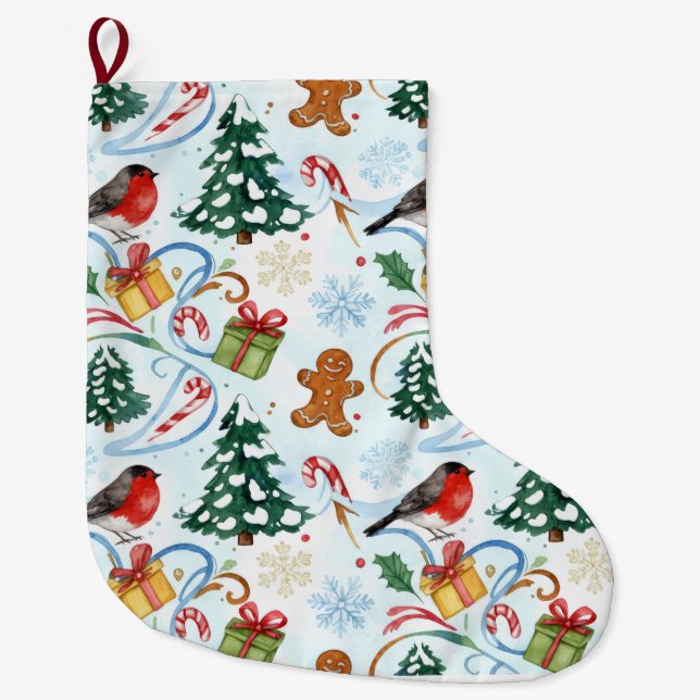 Christmas watercolor pattern  großer weihnachtsstrumpf (Vorderseite)
