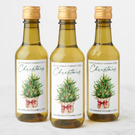 Christmas Watercolor Pine Red Bow Calligraphy Mini Weinetikett