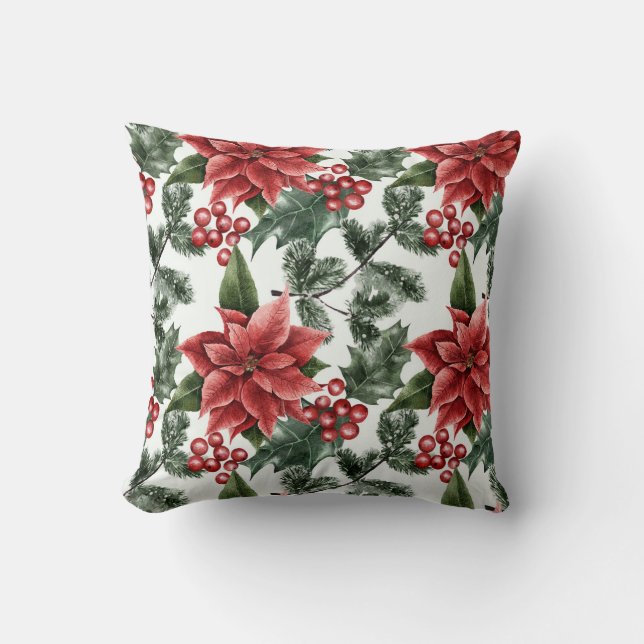 Christmas Watercolor Poinsettia Muster Kissen (Vorderseite)