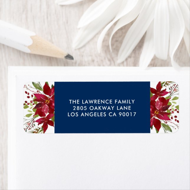 Christmas Watercolor Poinsettia Navy Blue Adresse (Insitu)