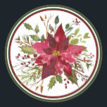 Christmas Watercolor Poinsettia Runder Aufkleber<br><div class="desc">Christmas Watercolor Poinsettia</div>