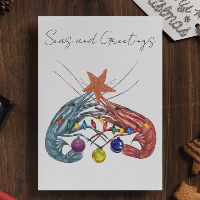 Christmas Watercolor Shrimp Crustacean  Karte (Von Creator hochgeladen)