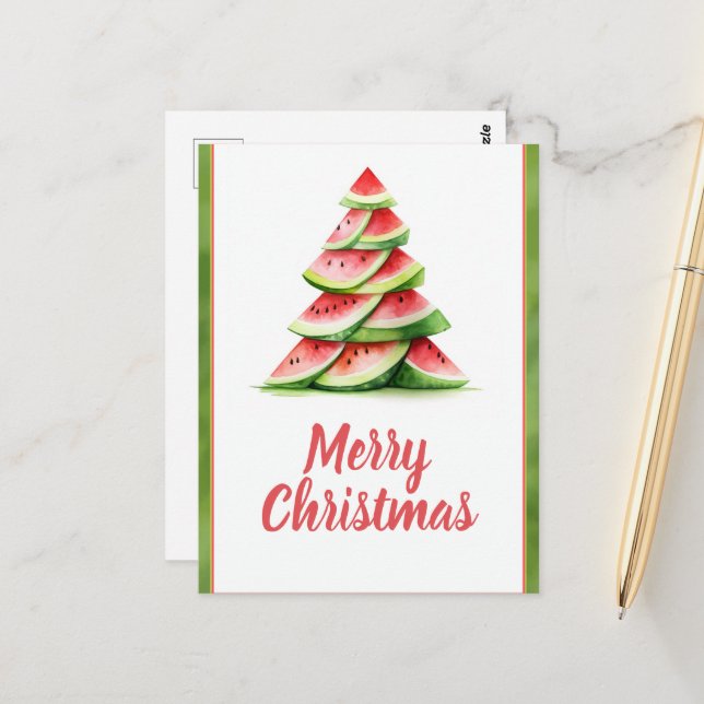 Christmas Watermelon Tree Postkarte (Vorderseite/Rückseite Beispiel)