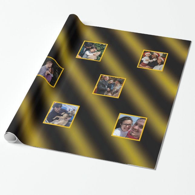 Christmas Wavy Muster Gold & Black 8 Fotos Geschenkpapier (Ungerollt)