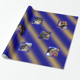 Christmas Wavy Muster Gold & Blue 8 Fotos Geschenkpapier