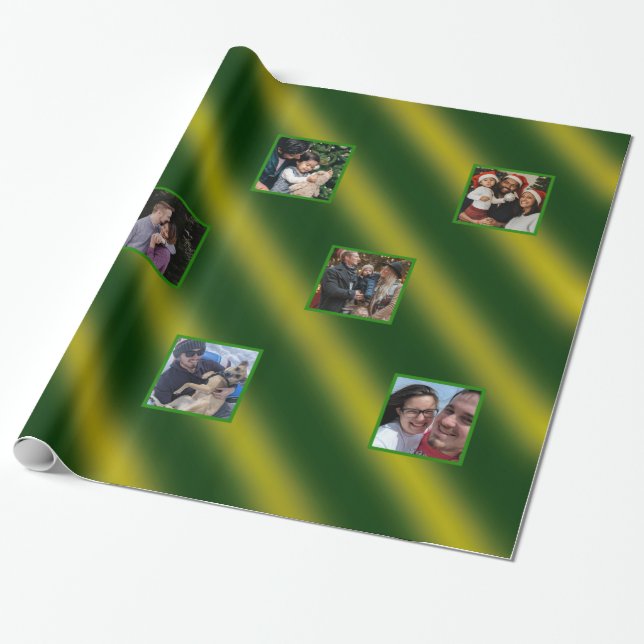 Christmas Wavy Muster Gold & Green 8 Fotos Geschenkpapier (Ungerollt)