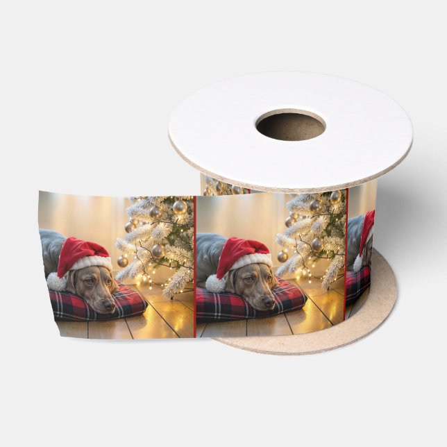 Christmas Weimaraner Dog By a Tree Satinband (Spule)