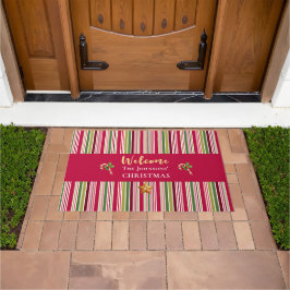 Christmas Welcome – Red, Green & Gold Stripes Fußmatte