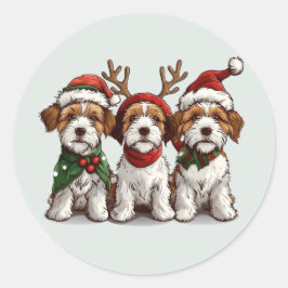 Christmas Welsh Wire Fox Terrier Hunde Runder Aufkleber