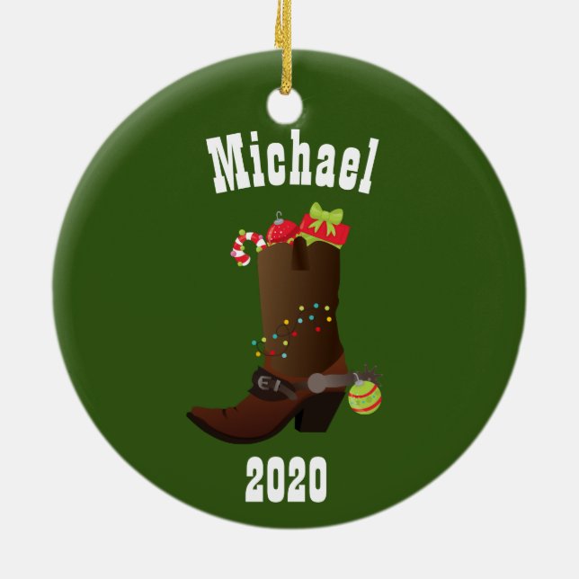Christmas Western Cowboy Personalized Boot Keramik Ornament (Hinten)