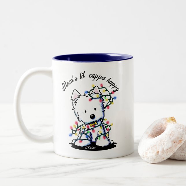 Christmas Westie KiniArt Zweifarbige Tasse (Mit Donut)