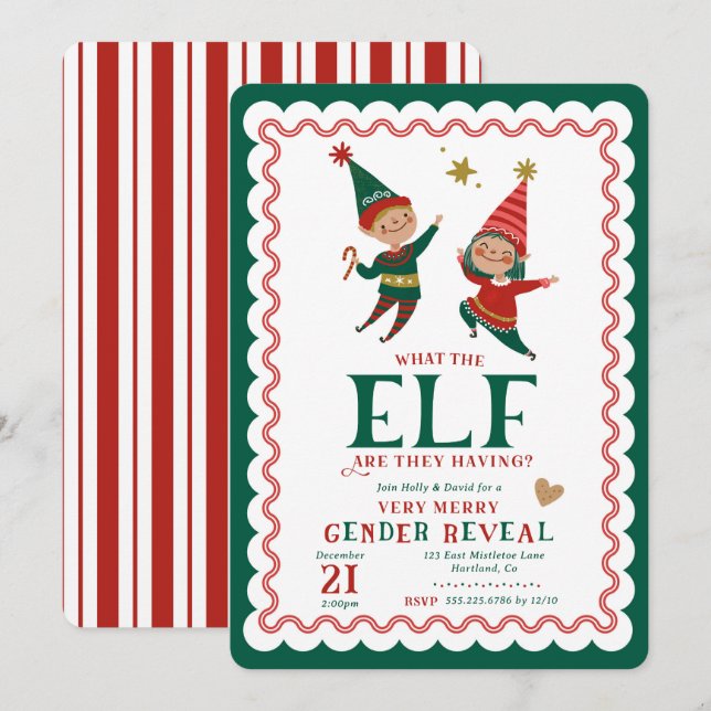 Christmas What the Elf Gender Reveal Einladung (Vorne/Hinten)