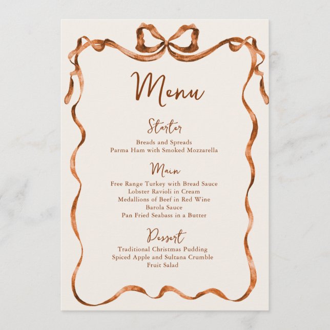 Christmas Whimsical Funky Boho Bow Dinner Party Menükarte (Vorderseite)