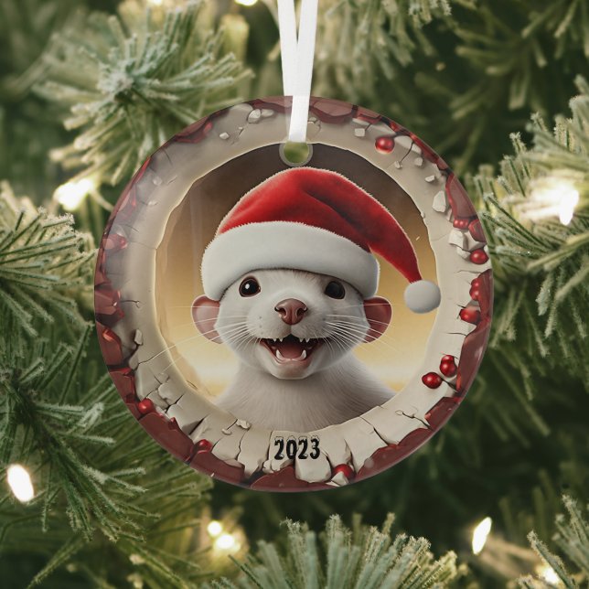 Christmas White Ferret Ornament Aus Glas (InSitu)