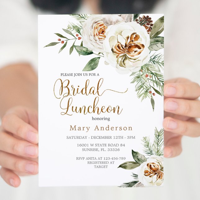 Christmas White Floral Bridal Luncheon Einladung (Von Creator hochgeladen)