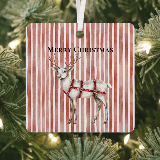 Christmas White Peppermint Deer Ornament Aus Metall (InSitu)