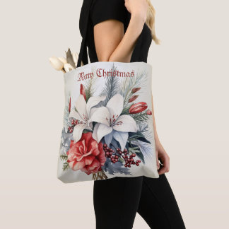 Christmas White Red Flowers Holidays Elegant Tasche