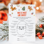 Christmas Who is Most Like Santa Game Feiertagskarte<br><div class="desc">Find out who’s the most jolly with our Who Is Most Like Santa Printable Game! A cheerful and funny way to spread Christmas smiles.
76SE C</div>