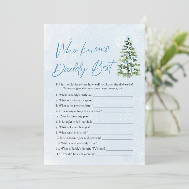 Christmas Who Knows Daddy Best Baby Shower Game Einladung (Stehend Vorderseite)