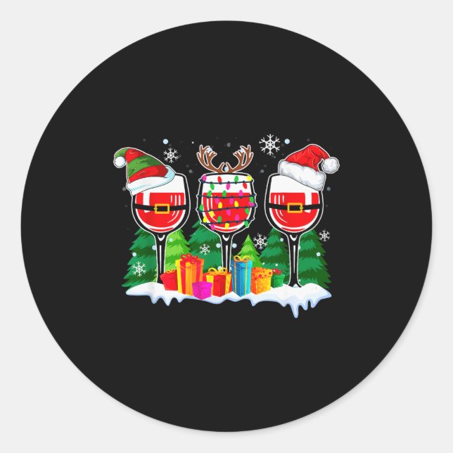 Christmas Wine - Funny Reindeer Santa Xmas Alcohol Runder Aufkleber (Vorderseite)