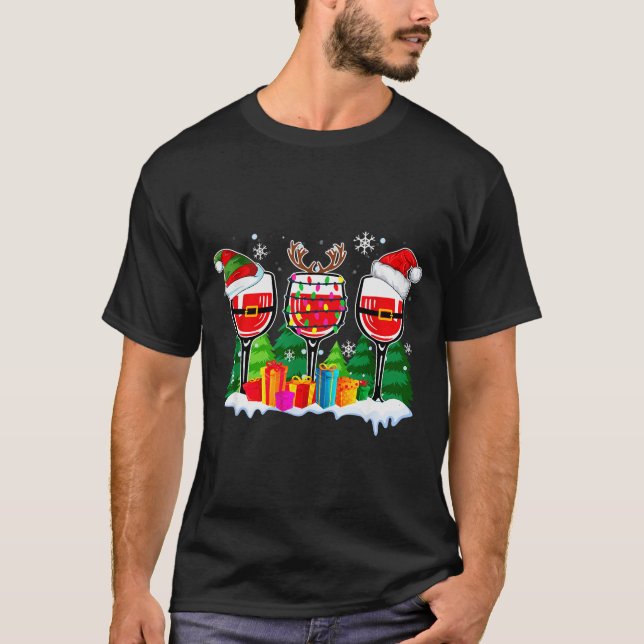 Christmas Wine - Funny Reindeer Santa Xmas Alcohol T-Shirt (Vorderseite)