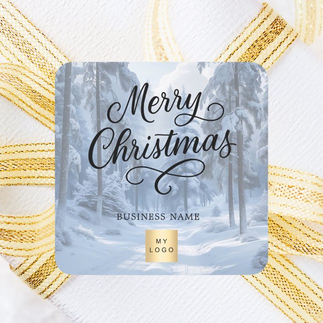 Christmas wintee wonderland snow business logo quadratischer aufkleber (Von Creator hochgeladen)