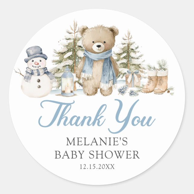 Christmas Winter Baby Shower Favor Runder Aufkleber (Vorderseite)