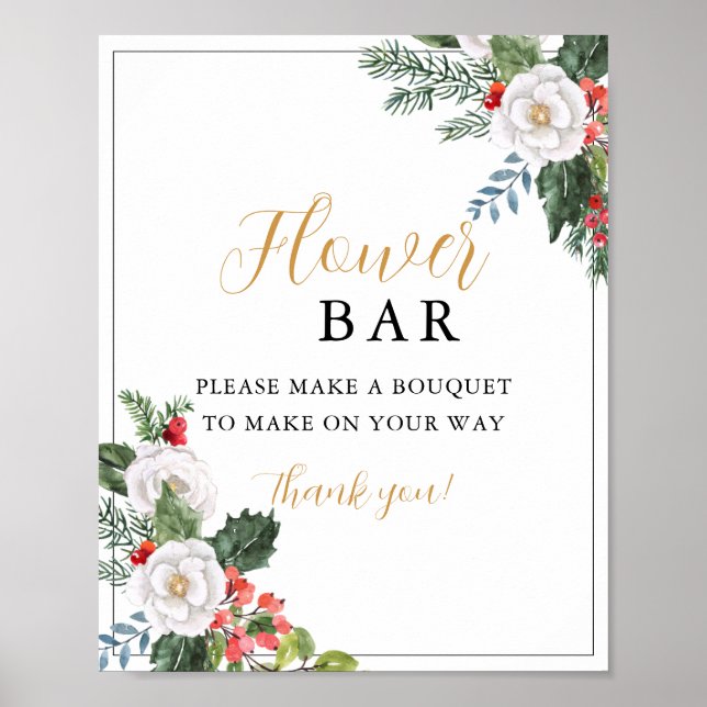 Christmas Winter Bridal Shower Flower Bar Sign Poster (Vorne)