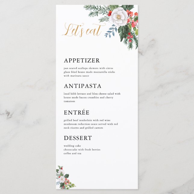 Christmas Winter Bridal Shower Let's Eat Menu Menükarte (Vorderseite)