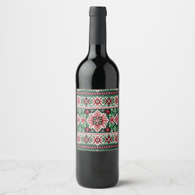 Christmas/Winter fair isle red & green Weinetikett (Vorderseite)