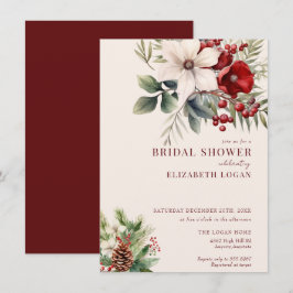 Christmas Winter Floral | Red Bridal Shower Einladung