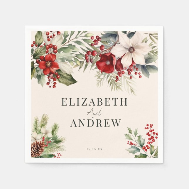 Christmas Winter Floral |  Wedding  Serviette (Vorderseite)