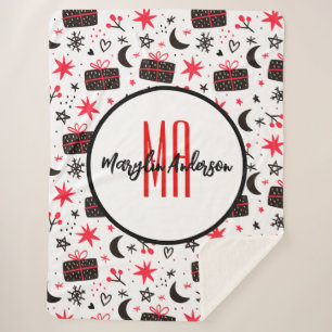 CHRISTMAS WINTER GIFTS AND SNOWFLAKES MONOGRAM SHERPADECKE