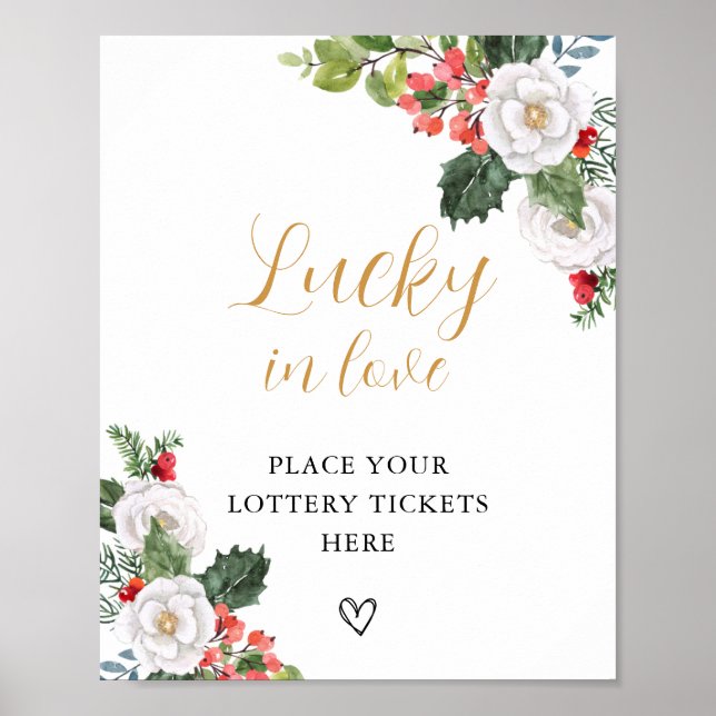 Christmas Winter Lucky in Love Bridal Shower Sign Poster (Vorne)