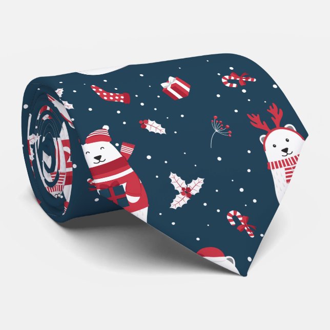 CHRISTMAS WINTER POLAR BEAR FAMILIE MONOGRAM KRAWATTE (Gerollt)