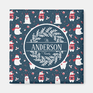 CHRISTMAS WINTER POLAR BEAR FAMILIE MONOGRAM MAGNET