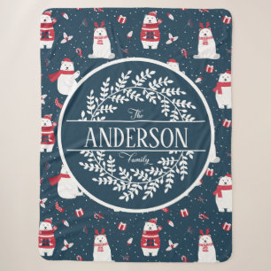 CHRISTMAS WINTER POLAR BEAR FAMILIE MONOGRAM SHERPADECKE