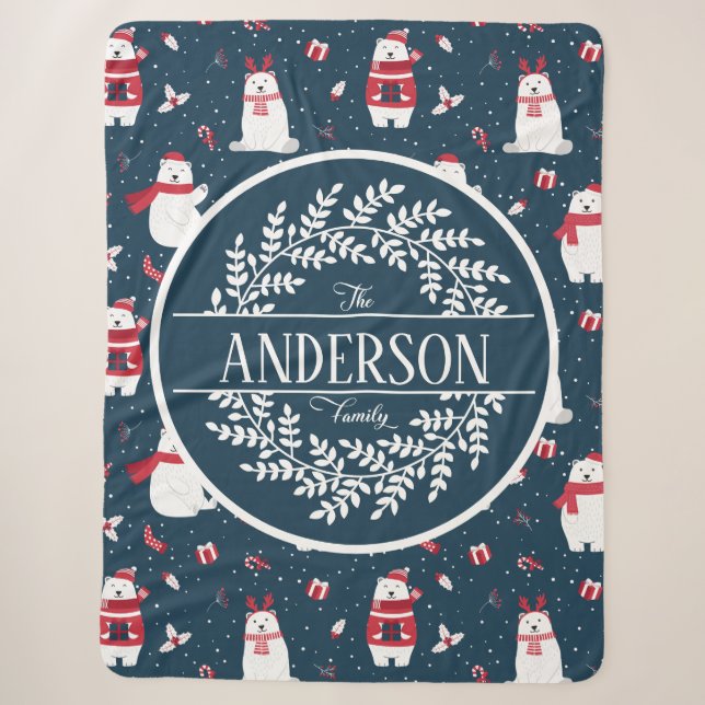 CHRISTMAS WINTER POLAR BEAR FAMILIE MONOGRAM SHERPADECKE (Vorderseite)