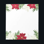 Christmas Winter Red Bold Poinsettia Notizblock<br><div class="desc">Weihnachts Winter Rote Poinsettia Grenze weiß</div>