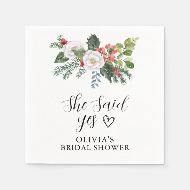 Christmas Winter She SAid Yes Brautparty Serviette (Vorderseite)